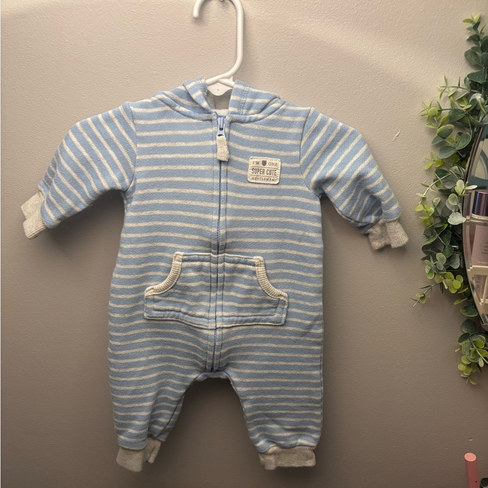 Carter's Light Blue and White Striped Footie
